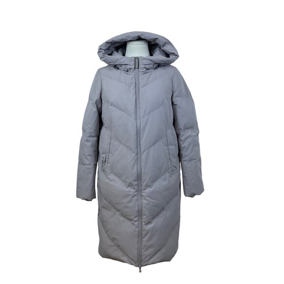 Bosideng Women's Gray Hooded Puffer Coat Long Length Winter Outerwear Sz 2 - Picture 1 of 12
